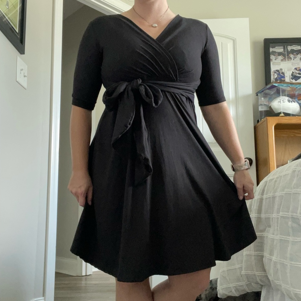 Black super soft maternity dress with tie in front or back